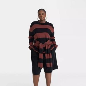 KBB KAHLANA x Target Women's 2X Plus The Wrap Sweater Burgundy/Black Striped 2XL
